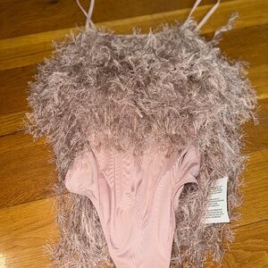 Pink glittery fringe bodysuit